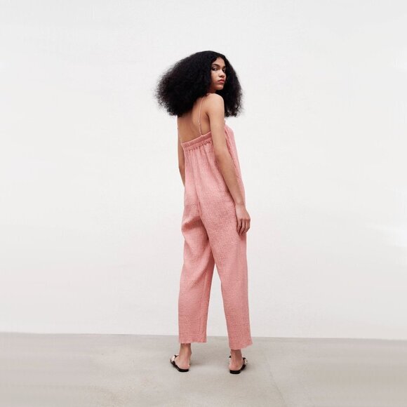 NWOT Zara dusty rose pink long gauze cotton blend sleeveless jumpsuit, XS - Picture 4 of 10
